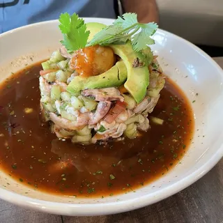 Shrimp and octopus tostada