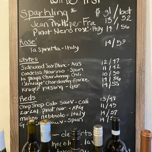 wine list on a chalkboard