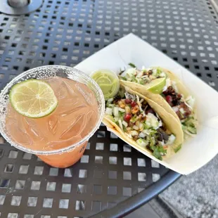 Mushroom and Fish Taco with the Blood Orange Margarita
