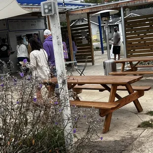 a group of people standing outside