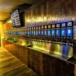 a row of beer taps