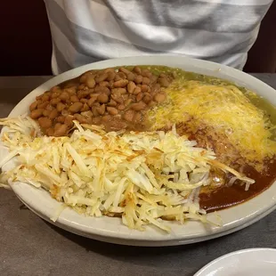 Huevos rancheros with merry Christmas chile combo