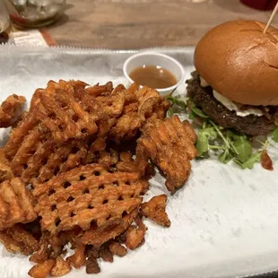 Goat burger w Sweet Potato fries