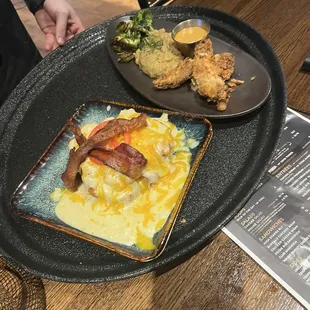 Hot Brown and Chicken Tenders with Truffle Mashed Potatoes.