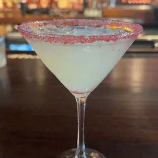 Lemon Drop Martini with a pink sugar rim