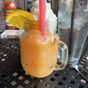Orange dreamsicle with brunch on a warm summer morning.  Just the right about of sweetness to go with my Belgium Waffles and strawberries.