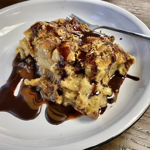 Chocolate and peanut butter drizzled bread pudding. Wow!!!!