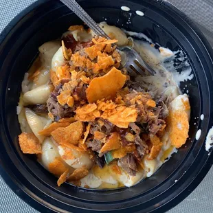 Brisket over Mac n cheese