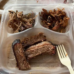 Pulled chicken, pulled pork, and the brisket