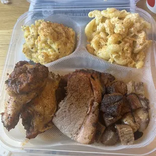 Pick 3 - Brisket Burnt Ends, Beef Brisket, &amp; Jumbo Smoked Wings with macaroni &amp; cheese and sausage grits