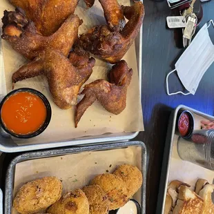 Smoked Fried Chicken Wings, Poblano Corn Fritters