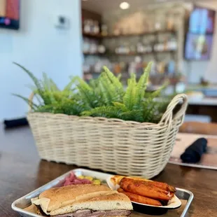 French Dip with glazed carrots