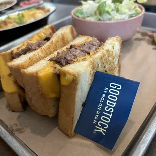 Brisket grilled cheese with caeser salad