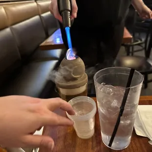 Smoked cherry ember old fashioned (being made), had some whiskey samplers from a vendor too.