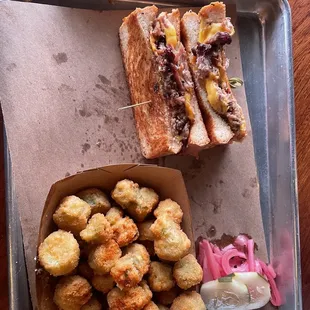 Brisket Grilled Cheese and Fried Okra