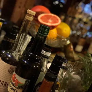 a variety of alcohol bottles