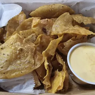 Greasy chips and gross queso