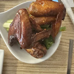 Sweet chili for half and whiskey bbq for other half. These were out of the park amazing! I would give 5 stars just for the wings.