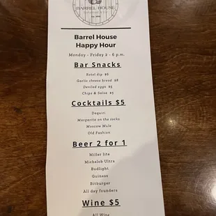 Happy Hour specials throughout week (closed on Tuesdays). Photo taken 2/16/23.