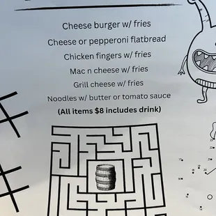Kids menu