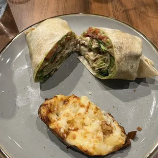 Chicken wrap with twice baked potato