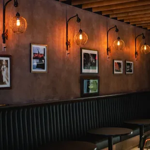 a row of tables in a restaurant