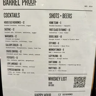 Drink menu! Excellent happy hour