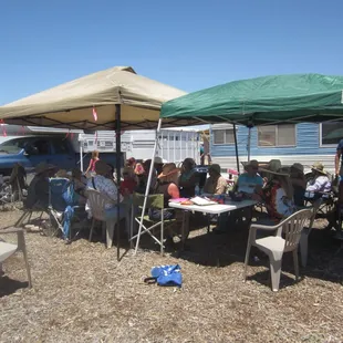 Volunteers and competitors enjoying lunch while waiting for Trail Trial results.