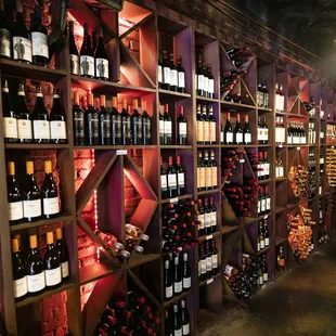 a wall of wine bottles