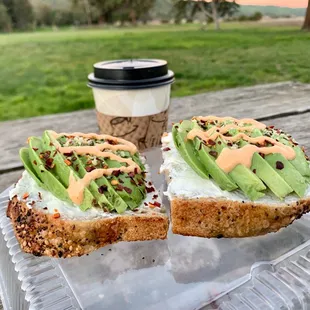 Perhaps somewhat unconventional/unique avocado toast. Lots of perfectly ripe avocado! Needed a few pinches of salt on top.