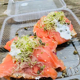 Salmon cream cheese toast. Large as one would expect for $13. Uniquely great.