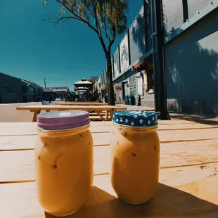 Lavender honey latte and iced vanilla Amor