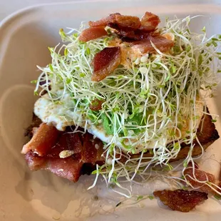 Bacon egg avo toast.