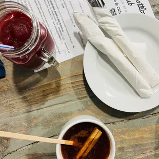 Mulled wine and wine slushy.