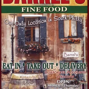 a sign for barrel&apos;s fine food