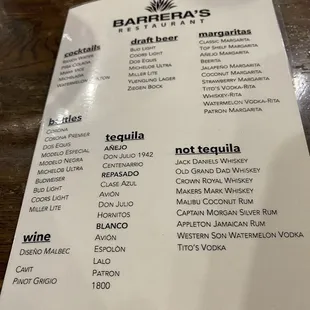 Bar Menu