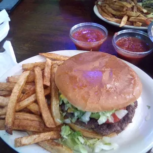 Cheeseburger, and handcut fries.