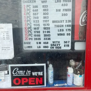a menu in the window