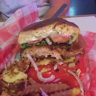 Pork tenderloin cut fresh, brined and prepared to order. Killer!