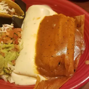 Bean burrito with queso and a tamale