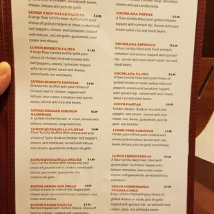 Lunch menu