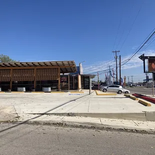 Outside, parking in front and on side
