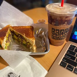 Barbacoa Brisket Grilled Cheese Sandwich was great! 20 Oz. Frappe tasted amazing!