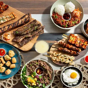 a variety of mexican food on a table