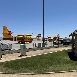 Fire planes parked just outside of the brewery