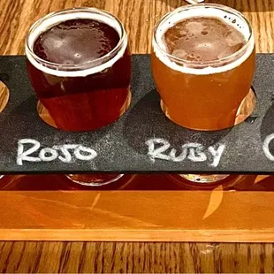My beer flight - The Ruby Grapefruit IPA was my fave! My husband loved the Rojo Scottish Ale best. All were great!