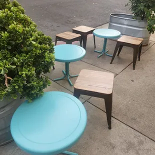Cute little outdoor tables and stools