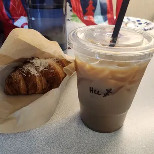 Raspberry croissant and honey lavendar latte