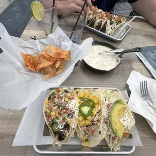 Left to right was carne asada (8/10), Camarones shrimp (6/10), and Ensenada fish taco (7/10).