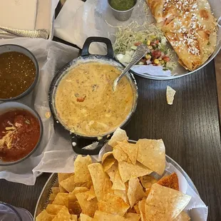 Seafood quesadilla, salsa duo, yummy!